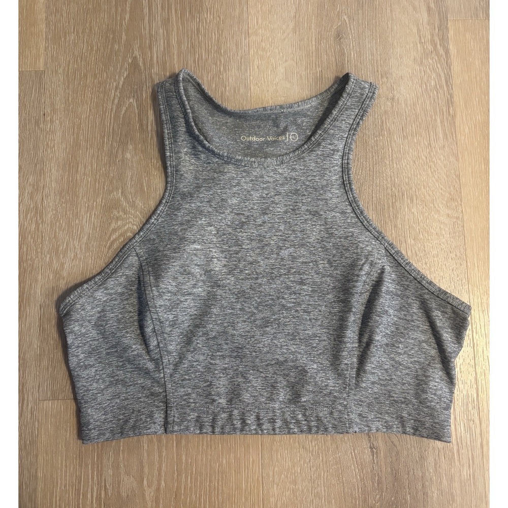 Outdoor Voices Athena Crop Top Sports Bra Racerback High Neck Gray Women's L
